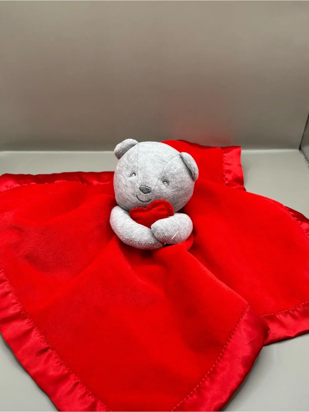 Carter's Valentines Red Bear Baby Lovey Soother Blanket Lovey Red Satin Trim